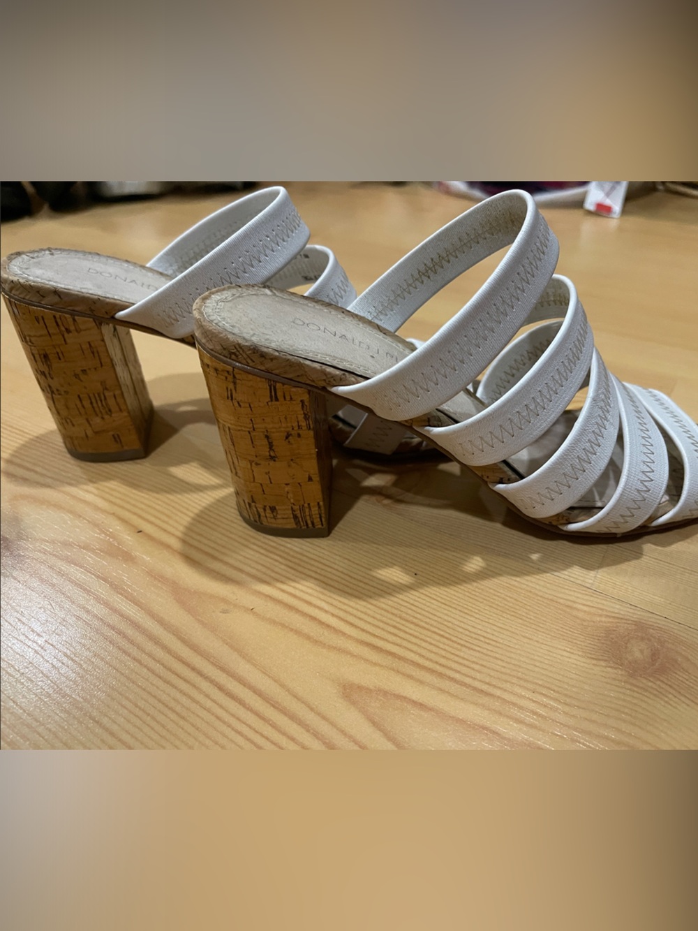 Donald J. Pliner White Multi-Strap Cork Block Heel Sandals